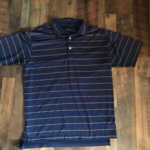 Dunning Golf polo Coolmax Size L short sleeve athletic blue stripe logo CCC